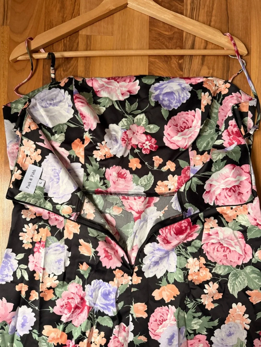 Park&Fifth Black Floral Slip Midi Dress with Pink & Lavender Blooms - Picture 7 of 13